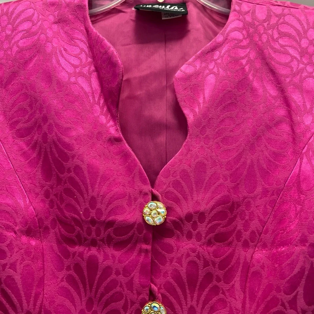 Vintage Ursula of Switzerland Fuchsia Jacquard Runway Couture Blazer – Size 10 - Picture 4 of 8